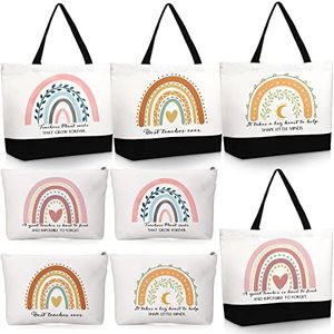 Kajaia Teacher Appreciation Gifts Rainbow Canvas Tote Bags and Cosmetic Bag for Teacher Coworker Nurse, Multicolor, Rainbow