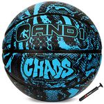 AND1 Chaos Basketball & Pump (Jungle Series)- Official Size 7 (29.5”) Streetball, Made for Indoor and Outdoor Basketball Games (Blue/Black)