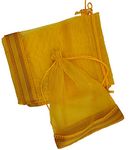 brown leaf Set Of 12 Organza 9X7 inch Potli Bags Pouch Best for Wedding Anniversary Party Supply Return Gifting Bags (Yellow)