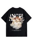 SXV 'Angel’ Printed Cool Aesthetic Oversized Baggy T-Shirt (in, Alpha, M, Regular, Black)