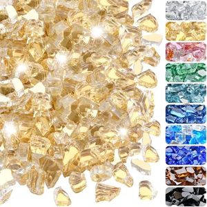 RUOJAS 20 Pounds Fire Glass 1/2 Inch High Reflective Tempered Firepit Glass Rocks for Fireplace, Fire Pit Table, Fire Bowl and Landscaping (Gold)