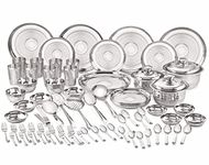 neelam Stainless Steel Checkered 24 Gauge Diamond Touch Eco Dinner Set, 101 Pcs, Silver