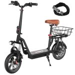 iScooter i12 Electric Scooter with Seat for Adults, 21 Miles Range & 15.5 Mph, Height Adjustable Seat & Handlebar, Dual Suspensions Commuter EScooter with Basket, 500W Motor 35KM Range & 25KM/H