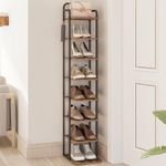 Hzuaneri Vertical Shoe Rack, 8 Tier Narrow Shoe Shelves, Wood Shoe Organizer for Closet, Entryway, Shoe Tower for Small Spaces, Free Standing, Adjustable, with Hooks, Rustic Brown and Black SR04301B