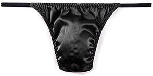 SilRiver Men's Silk Satin Thong Pouch T - Back Bikini G-String Underwear, Black, Small-Medium