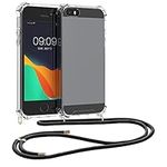 kwmobile Crossbody Case Compatible with Apple iPhone SE (1.Gen 2016) / iPhone 5 / iPhone 5S Case - Clear TPU Phone Cover w/Lanyard Cord Strap - Black/Transparent