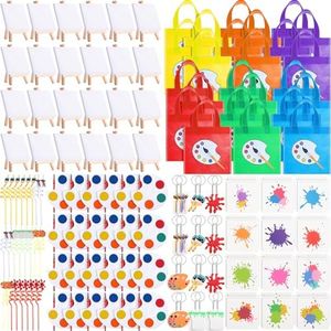 Zhanmai Paint Party Favors Kids Toddler Art Party Painting Canvas Watercolor Paints Art Painting Straws Keychain Temporary Tattoo Tote Bags Set for Kids Birthday Party Gift Supplies (168)