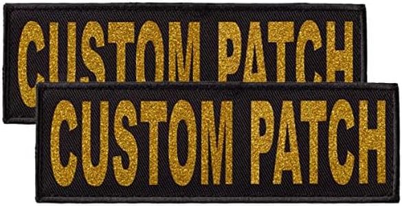 Dogline Custom Patch with Glitter Letters for Dog Vest Harness or Collar Customizable Bling Text Personalized Patches with Hook Backing Name Agility Service Dog ESA 2 Patches Z Gold Text