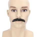 Adytom Mens Fake Mustache 100% Human Hair Hand Knoted Costume Party Funny Cosplay Tin Pencil Realistic Beard (Black)