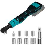 3/8" Cordless Ratchet Compatible with Makita 18V Battery, Electric Power Ratchet, 60N.m 400 RPM Square Drive Wrench with Variable Speed, 7 Sockets, 1/4" Adapter & 3" Extension Bar (Tool Only)