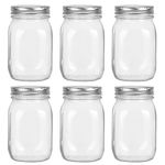 16oz Mason Jars with Airtight Screw Lids, 6 Pack 500ml Storage Glass Jars for Fruits,Jams,Drink Favors,Spice,Baby Foods,DIY Candles