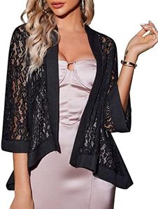 Zeagoo Kimono Cardigans for Women 3/4 Sleeves Open Front Lightweight Shrug Lace Jackets for Evening Dresses, Black, 3X-Large