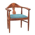 SHRI MINTU'S ART Wooden Armchair with Cushion | Single Seater Sofa Round Arm Chair for Living, Drawing Room, Hall, Balcony & Office | Solid Wood Sheesham, Natural Finish