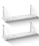 SUMGAR Floating Shelves for Wall Shelf Storage Unit for Kitchen Bedroom White Organiser Display for Living Room Rack Long 60cm Large Heavy Duty with Modern Marble Effect Set of 2