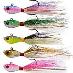 5pcs Bucktail Jigs Saltwater Fluck Lures Bucktail Hair Jigs Fishing Lures Jig Head Swimbait Jig Hook for Bass Striper Flounder 1/4oz 1/2oz 1oz 2oz