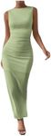 Milumia Women's Sleeveless Boat Neck Ruched Bodycon Maxi Dress Cocktail Long Dresses Elegant Green Large