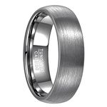 NUNCAD 7mm Men's Tungsten Rings Dome Wedding Rings for Men with Silver Brushed Finish Size O1/2