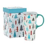 Christmas Mug Coffee Mug Porcelain Latte Tea Cup with Lid in Box 17oz.,Christmas Tree