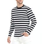 LEDING Mens Shirt Striped Black White Cotton Spandex Crewneck Long Sleeve Basic Pullover Stripe Casual Crew Tee Shirt