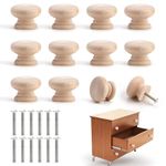 Taoduod 12pc Wooden Cabinet Knobs with Screws 35 * 25mm Mushroom Drawer Knobs Natural Unfinished Wooden Door Knobs Handles Round Cupboard Knobs for Furniture Wardrobe Office Dresser Chest of Drawers