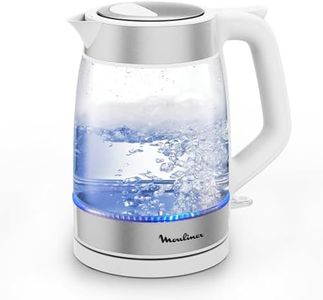 Moulinex Bouilloire Électrique 1,7L, Ebullition Rapide, Transparente Verre, Filtre Amovible, Éclairage LED, Base 360°, Sans Fil, Blanc, BY6R5130