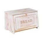 HOMEKOKO Vintage Large Wood Bread Box for Kitchen Counter, Retro Design Single Layer Bamboo Large Capacity Food Storage Bin (White)