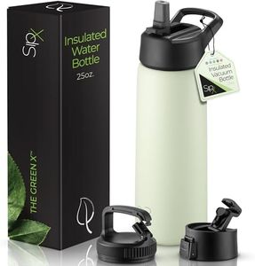 SipX™ Triple-Insulated Stainless Steel Water Bottle 25oz. With 3 Lids, BPA-Free Reusable Insulated Water Bottle Keeps Cold 24 Hours, Metal Water Bottle Made Of Sustainable Material For Hiking & Biking