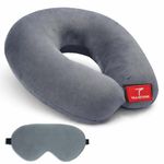 Trajectory Travel Neck Pillow with Sleeping Eye Mask Combo for Travelling and Sleeping in Airplane Flight, Cab, Car, Train, Bus for Men and Women Grey(As seen on Shark Tank)