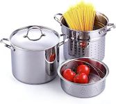 Cooks Standard Pasta Pot 18/10 Stainless Steel 12 Quart, Spaghetti Cooker Steamer Stock Pot Multipots with Strainer Insert, Stainless Steel Lid, 4-Piece Set