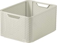 Curver Style Rattan Effect Kitchen, Living room, Bathroom, Bedroom, Utility Large Rectangular Storage Basket 30 Litres - White