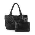 LMKIDS Woven Bag for Women, Vegan Leather Tote Bag Large Summer Beach Travel Handbag and Purse Retro Handmade Shoulder Bag (Black), Black, Black, 14.96 x 11.02 x 6.3 inches, Hand-woven