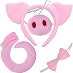 Skeleteen Pig Costume Accessories Set - Fuzzy Pink Pig Ears Headband, Bowtie, Snout and Tail Accessory Kit for Piglet Costumes for Toddlers and Kids