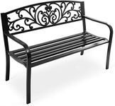 Tangkula Outdoor Steel Garden Bench Park Bench, 50 Inch Patio Park Bench Chair with Heavy-Duty Steel Frame, Outdoor Welcome Bench with Casted Pattern, Ideal for Yard Porch Balcony Garden Park