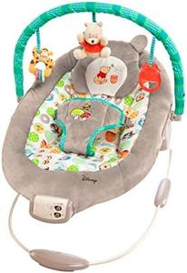 Bright Starts Disney Baby Winnie The Pooh Baby Bouncer Soothing Vibrations Deluxe Infant Seat - Faux Suede, Music, Removable -Toy Bar, 0-6 Months 6-20 lbs (Dots & Hunny Pots)