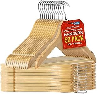 Lifemaster Wooden Hanger Set - 50 Pieces Non-Slip Versatile Closet Space-Saving Hanger Set for Suit, Coat, Camisole, Jacket, Pants, and Dresses with Rotating Swivel Hook - Natural Wood