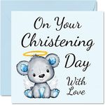 Christening Cards for Boys Him - On Your Christening Day - Congratulations Christening Card, First Communion Christening Gifts for Boys, 145mm x 145mm Christian Gifts Religious Greeting Cards