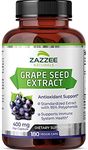 Zazzee High Strength Grape Seed 50:1 Extract, 20,000 mg Strength, 180 Vegan Capsules, 95% Polyphenols, 400 mg per Capsule, 6 Month Supply, Standardized 50X Extract, Non-GMO, Made in The USA