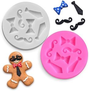 2Pcs Chocolate Bow Tie Mold - Cookie Cutters Fathers Day Cake Topper Birthday Candy Mold Baking Molds Cake Pop Molds Silicone Beard Ties - Silicone Chocolate Mold Mini Cake Mold
