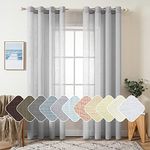 MIULEE 2 Panels Natural Linen Semi Sheer Window Curtains Elegant Solid Light Grey Drapes Grommet Top Window Voile Panels Linen Textured Panels for Bedroom Living Room (52X84 Inch)