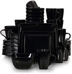 vancasso Soho Stoneware Square Dinner Set Black 48 Piece Kitchen Dinnerware Service Plate Crockery Set with Dinner Plates, Dessert Plate, Bowls and Mugs, Service for 12
