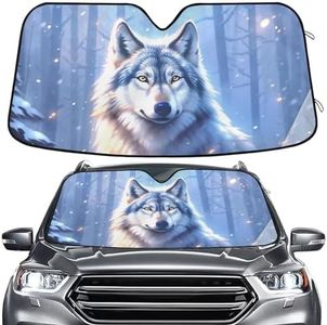 Wolf Winter Forest Windshield Sun Shade for Car Auto SUV Truck Foldable Front Window Sunshade Sun Visor Protector Block UV Rays Reflect Heat, 55" x 28"