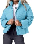 NORTH FARER Womens Winter Puffer Jacket Cropped Long Sleeve Zip Up Baggy Short Down Coats with Pockets, Blue, X-Large