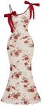 Floerns Women's Flower Bowknot Bodycon Midi Dress Sleeveless Fishtail Ruffle Hem Cocktail Dress Beige Small