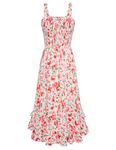 GRACE KARIN Womens Elegant Summer Floral Beach Maxi Dresses Smocked Strappy Boho Dress Dual Layer Flower Print XL