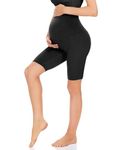 HIGHDAYS Maternity Shorts Over The Belly - 8" Women's Pregnancy Biker Shorts for Yoga Active Workout Running Athletic, Black (No Pockets), Medium