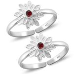 Parnika (Formerly MJ Designer Multi CZ Adorned Silver Toe Rings in Pure 92.5 Sterling Silver for Women (Floral 2)