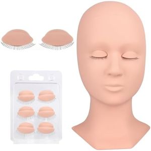 BEYELIAN Testa Manichino per Ciglia Faccia Pratica in Silicone per Extension Ciglia Lash Mannequin Head Faccia da Truccare con 4 Paia di Palpebre Rimovibili Eyelash Extension Practice Head Kit