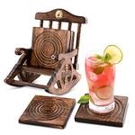 Divit Wooden Rocking Chair Coasters for Drinks, Eco-Friendly, Absorbent, Antique Look Handcrafted Coasters, Set of 6