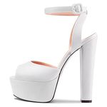 NobleOnly Women Chunky Block High Platform Heel Peep Open Toe Ankle Strap Slingback Wedding Sandals White 12 M US