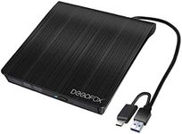 DEEPFOX External DVD Drive, USB 3.0 Type-C Portable CD/DVD +/-RW Disk Drive External CD Drive DVD Player for Laptop CD/DVD ROM Burner Reader Compatible with Macbook Pro Laptop/Desktops Win 8